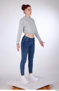 Rada a-pose blue jeans dressed grey long sleeve cropped hoodie…